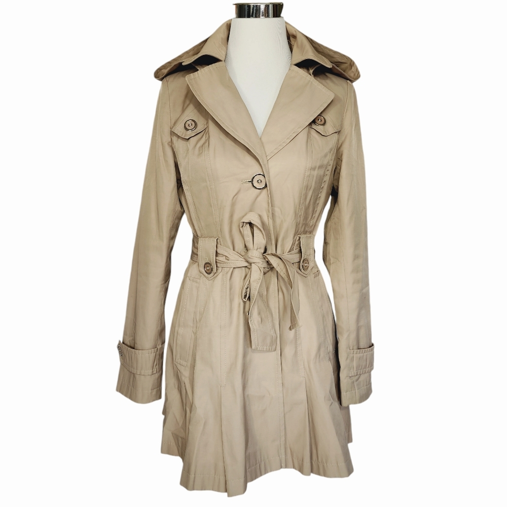 Via Spiga Sz S Button Down Hooded Belted Trench Jacket.